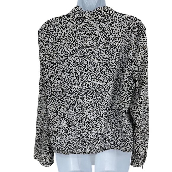 Chico's Leopard Print Button-Up Roll Tab Sleeve Tie Hem Blouse Womens Sz 1 US M - Picture 6 of 14